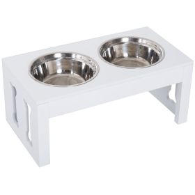 PawHut 23" Dog Bone Wooden Elevated Dog Bowl Feeding Station, White