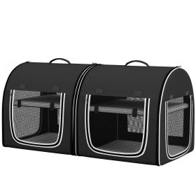 PawHut 39" Portable Soft 2 Sided Pet Cat Carrier with Divider, Two Compartment, Soft Cushions, & Storage Bag, Black